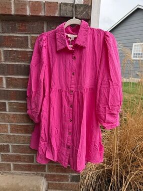 Umgee Ladies XL Hot Pink Button-Front Babydoll Tunic NWT